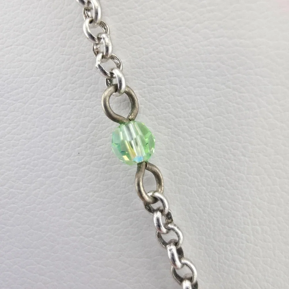 BRIGHTON Flutter Y Necklace Butterfly Pink Green Crystal Enamel Silver Plate 19" - Picture 8 of 12